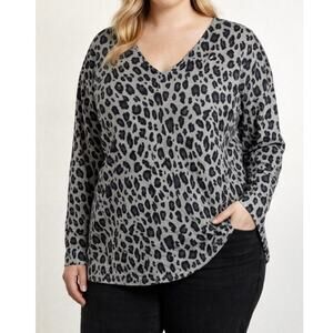 Joie Gray Leopard Print Cashmere Blend Lightweight Soft Sweater Large